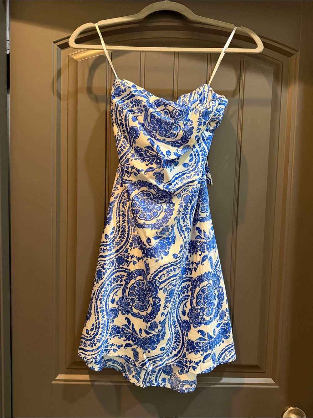 Blue & White Paisley strapless Mini Dress